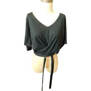 Eloquii Size 22 Black STRETCH Plus Size Wrap Around Tie Knit Top NWT